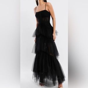 BCBG Tiered Ruffle Tulle Evening Gown